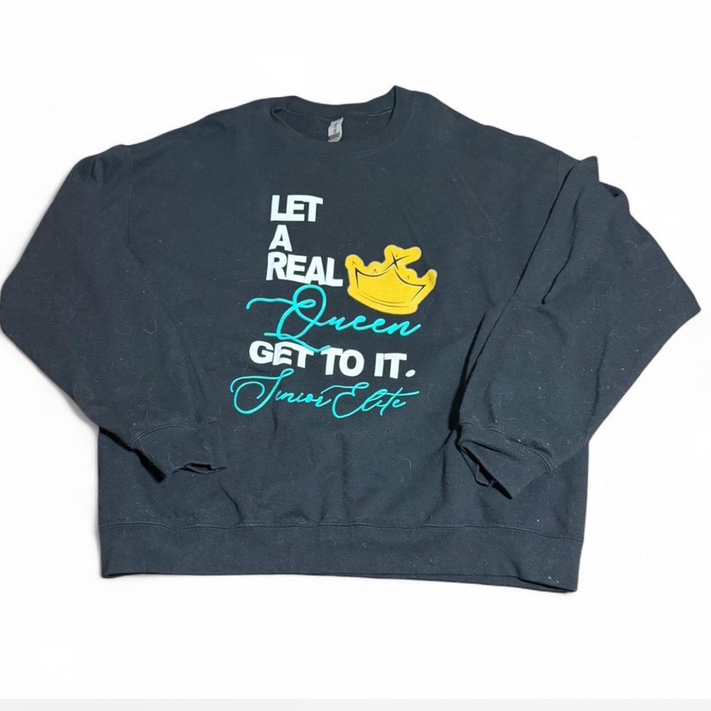 Gildan Black Crewneck Sweatshirt with Yellow Crown & Teal Script